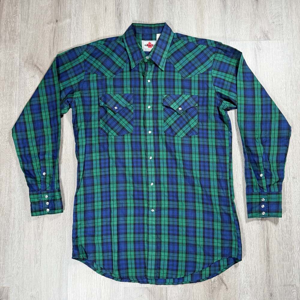 Mens MWG Vintage Canadian Made Plaid Pearl Snap Western Shirt Medium Skater
